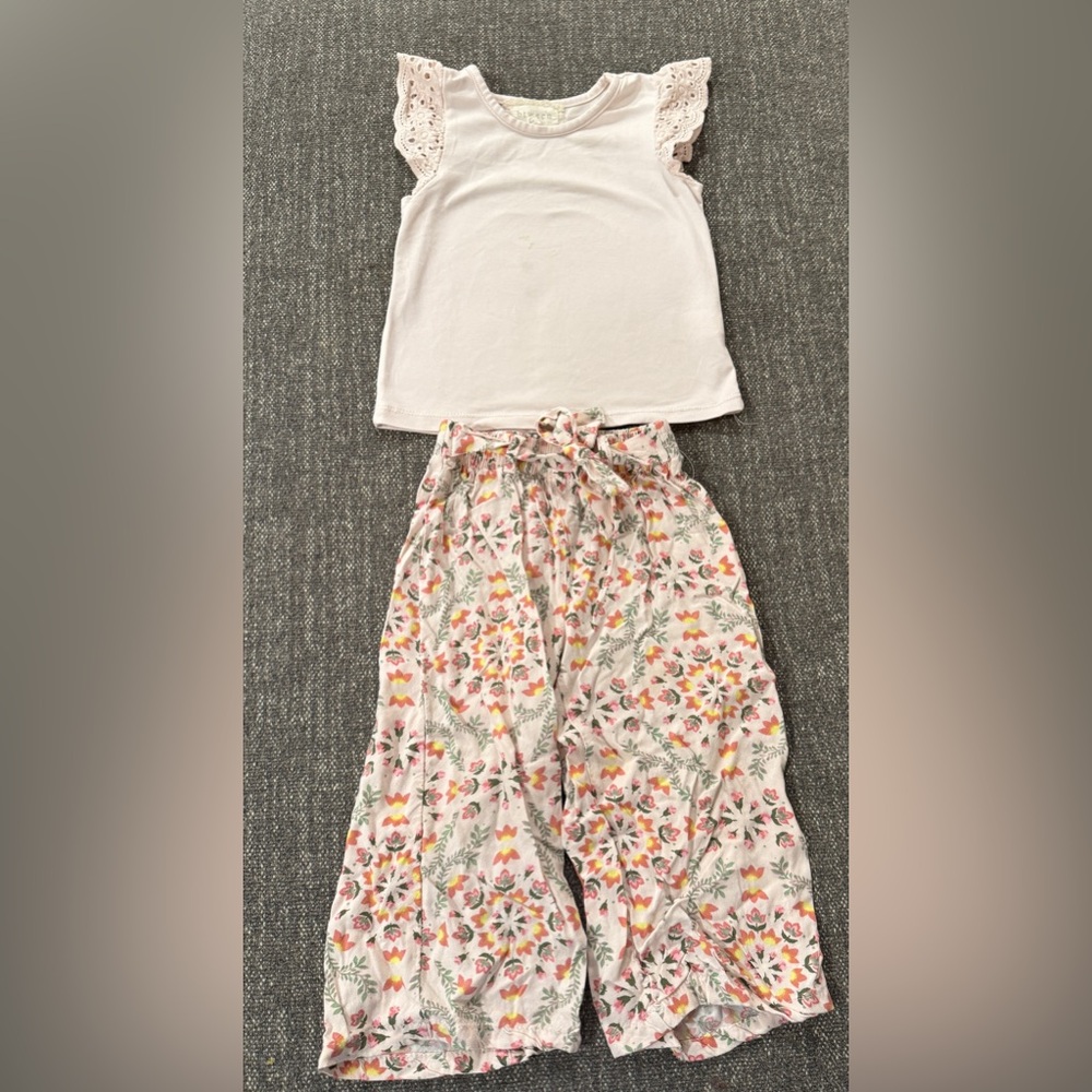 btween Cream Top with Floral Multi-Color Pants Matching Set